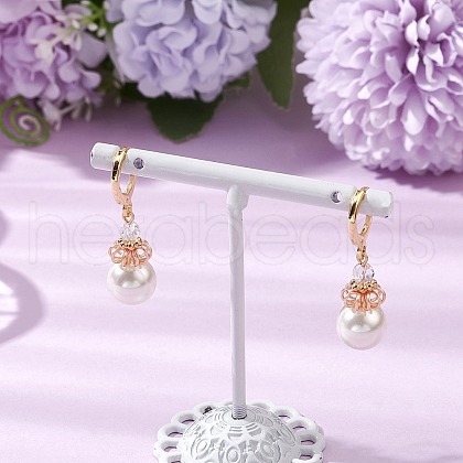 Mother's Day Jewellery Brass Shell Pearl Leverback Earrings EJEW-TA00616-1