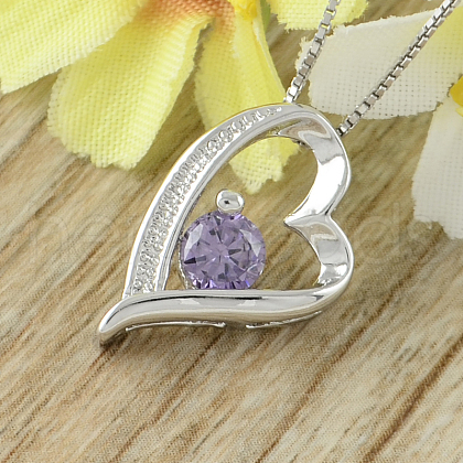 Heart Real Platinum Plated Brass Cubic Zirconia Pendants ZIRC-R014-78-1