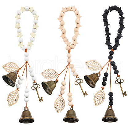 3Pcs Wood Beads Pendant Decoration HJEW-OC00042-1