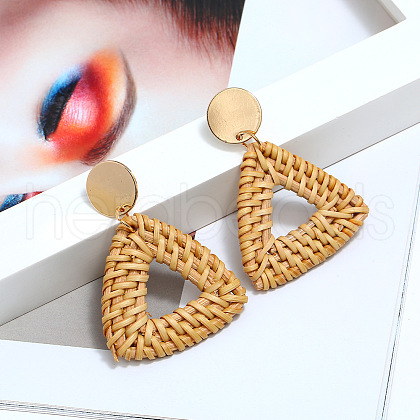 Alloy Rattan Woven Dangle Stud Earrings FS-WGA068A-05-1
