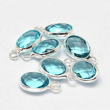 Oval Faceted Silver Color Plated Brass Glass Charms GLAA-O015-19S-1