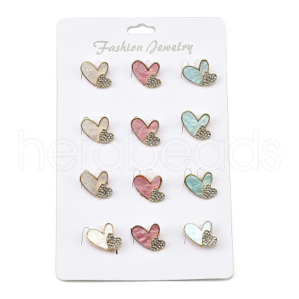12Pcs 3 Colors Double Heart Alloy Rhinestone Brooches for Backpack Clothes JEWB-A033-01G-1