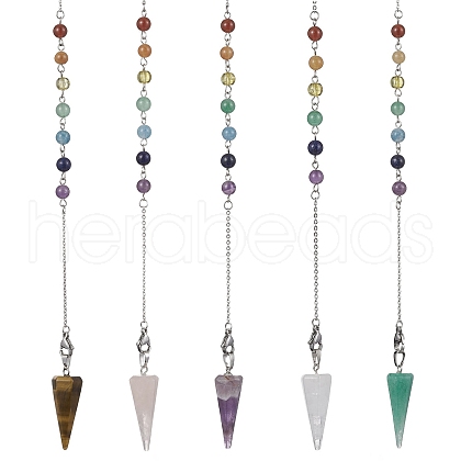 Natural Mixed Gemstone Pointed Dowsing Pendulums PALLOY-JF02456-1