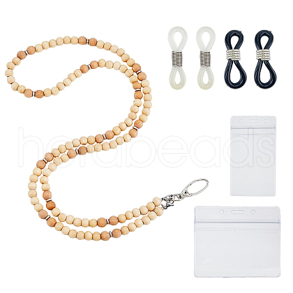 Wood Beaded Mobile Straps HJEW-AB00502-1