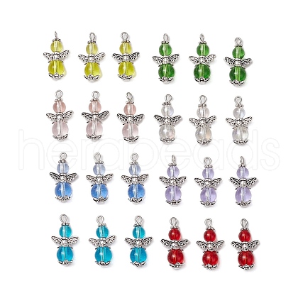 24Pcs 8 Colors Glass Pendants PALLOY-JF03650-1