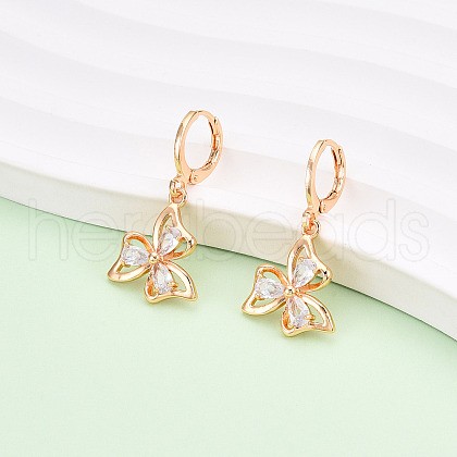 Flower Brass Micro Pave Cubic Zirconia Dangle Leverback Earrings EJEW-N058-09G-1