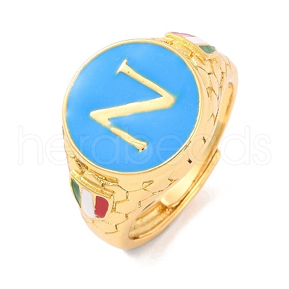 Round with Letter N Brass Enamel Adjustable Rings RJEW-U009-09G-1