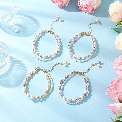 4Pcs 4 Colors Glass Pearl Round Beaded Multi-strand Bracelets BJEW-JB11918-1