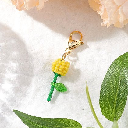 Mother's Day Carnation Glass Seed Beads & Acrylic Dendant ecorations HJEW-MZ00228-01-1