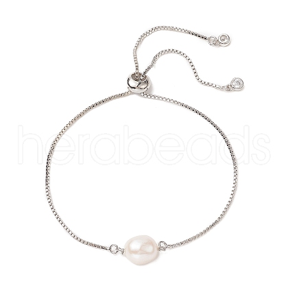 Oval Natural Pearl Beaded Slider Bracelet BJEW-JB09315-01-1