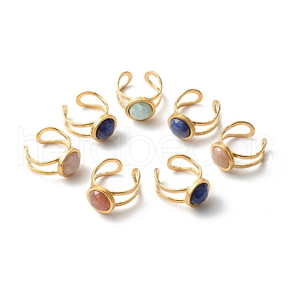 Natural Mixed Gemstone Cuff Ring RJEW-JR00365-1