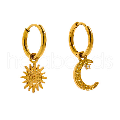 Moon & Sun 304 Stainless Steel Crystal Rhinestone Hoop Earrings FS-WG14E18-01-1