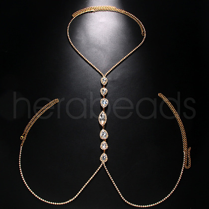 Teardrop Brass Crystal Rhinestone Sexy Tassel Chest Body Chains for Party FS-WG9F20F-01-1