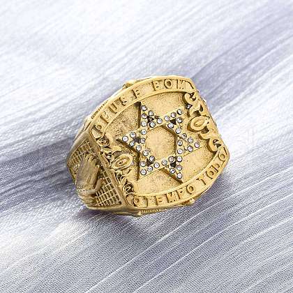 Star of David 304 Stainless Steel Rhinestone Finger Rings for Women RJEW-B121-02C-G-1