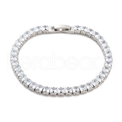 Brass Pave Clear Cubic Zirconia Square Link Bracelets BJEW-YWC0002-09P-1