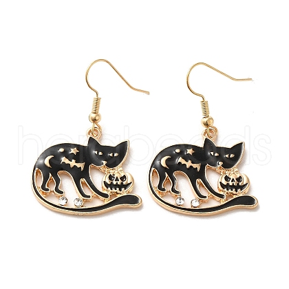 Halloween Golden Alloy Enamel Dangle Earrings EJEW-K274-03C-G-1