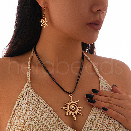Sun Alloy & Wax Cord Pendant Necklaces & Dangle Earrings Sets WGE6850-03-1