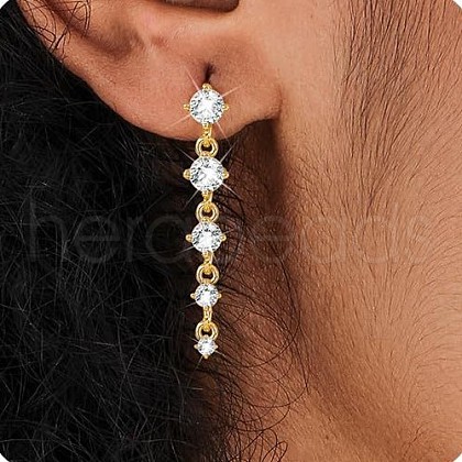 Flat Round Tassel Brass Micro Pave Clear Cubic Zirconia Stud Earrings FS-WG5D18E-01-1