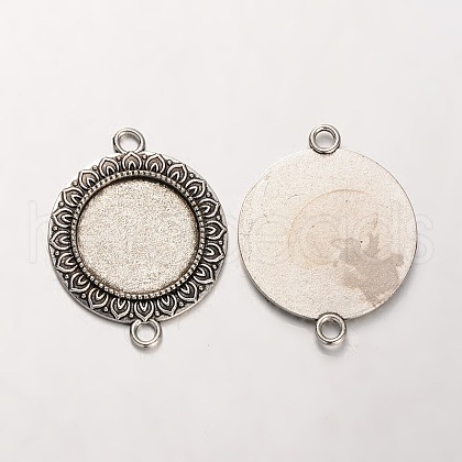 Tibetan Style Alloy Flat Round Cabochon Connector Bezel Settings X-PALLOY-J494-07AS-1