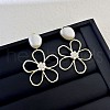 Flower Alloy Plastic Imitation Pearl Dangle Stud Earrings FS-WG6080C-01-2