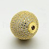 Brass Micro Pave Cubic Zirconia Round Beads ZIRC-M039-13G-RS-2