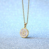 Flat Round Stainless Steel Pave Natural White Shell Initial Pendant Necklaces for Women FS-WG6FA45-21-1