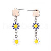 Enamel Flower Long Dangle Stud Earrings EJEW-N049-04B-3