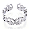304 Stainless Steel Peace Sign Open Cuff Ring for Women RJEW-T027-08P-3