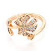 Brass Micro Pave Clear Cubic Zirconia Cuff Ring Settings KK-T076-12G-2
