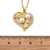 Brass Micro Pave Clear Cubic Zirconia Heart with Leaf Pendant Neckalces for Women NJEW-S448-11G-5