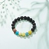 Natural Lava Rock & Weathered Agate(Dyed) Round Beaded Stretch Bracelet BJEW-JB08399-02-2