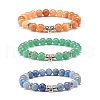 3Pcs 3 Colors Natural Aventurine Round Beaded Stretch Bracelets Set with Curved Tube BJEW-JB07719-2