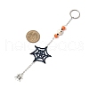 Halloween Theme Glass Seed Spider Web Keychains HJEW-MZ00285-02-3