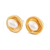 Mother's Day Jewellery Flat Round Brass & Freshwater Pearl Stud Earrings for Women EJEW-G391-04MG-2