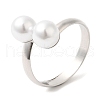Rack Plating Brass Open Cuff Rings with Round Plastic Pearl Beads for Women RJEW-Q770-26P-3