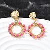 Flat Round Brass Enamel Dangle Stud Earrings EJEW-S261-01G-1