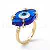 Lampwork Oval with Evil Eye Open Cuff Ring RJEW-I086-13G-2