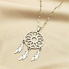 Non-Tarnish Woven Net/Web with Feather 304 Stainless Steel Boho Pendant Necklaces for Women NJEW-G087-02P-1