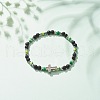 Natural & Synthetic Mixed Gemstone Beaded Stretch Bracelet with Clear Cubic Zirconia Cross for Women BJEW-JB08247-02-2