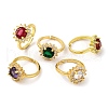 Mother's Day Rings Flower Cubic Zirconia & Glass  Open Cuff Ring RJEW-U003-18-1