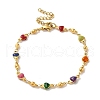 304 Stainless Steel Enamel Colorful Heart Link Chains Bracelets BJEW-B079-01G-1