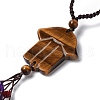 Hamsa Hand/Hand of Miriam Natural Tiger Eye Pendant Decorations HJEW-R127-02E-5