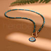 Matal Rhinestone Eye Pendant Dyed Synthetic Turquoise Round Beaded Necklaces for Women FS-WG1E54E-02-1