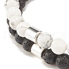 2Pcs Natural Lava Rock & Howlite Round Beaded Stretch Bracelets Set with Synthetic Hematite Column BJEW-JB08060-01-5