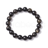 Natural Golden Sheen Obsidian Round Beaded Stretch Bracelets for Men Women BJEW-JB11783-02-2