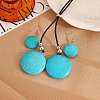 Alloy & Synthetic Turquoise & Imitation Leather Cord Pendant Necklaces & Dangle Earrings Sets FS-WG3CE4D-02-1