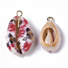 Printed Natural Cowrie Shell Pendants SSHEL-R047-02-B04-3