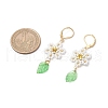304 Stainless Steel Flower with Leaf Leverback Earrings EJEW-MZ00456-04-3