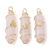 3Pcs 3 Styles Natural Rose Quartz Copper Wire Wrapped Pointed Pendants PALLOY-JF02460-01-1