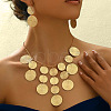 Flat Round Alloy Pendant Necklace & Dangle Earring Sets FS-WG6C074-01-3